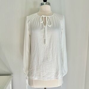 Traffic People Textured White Peasant Tie Sleeve Keyhole Front Airy Blouse, SM